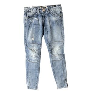 River Island Distressed Moto Biker Knees Blue Jeans Coastal Size UK 6R/US 2